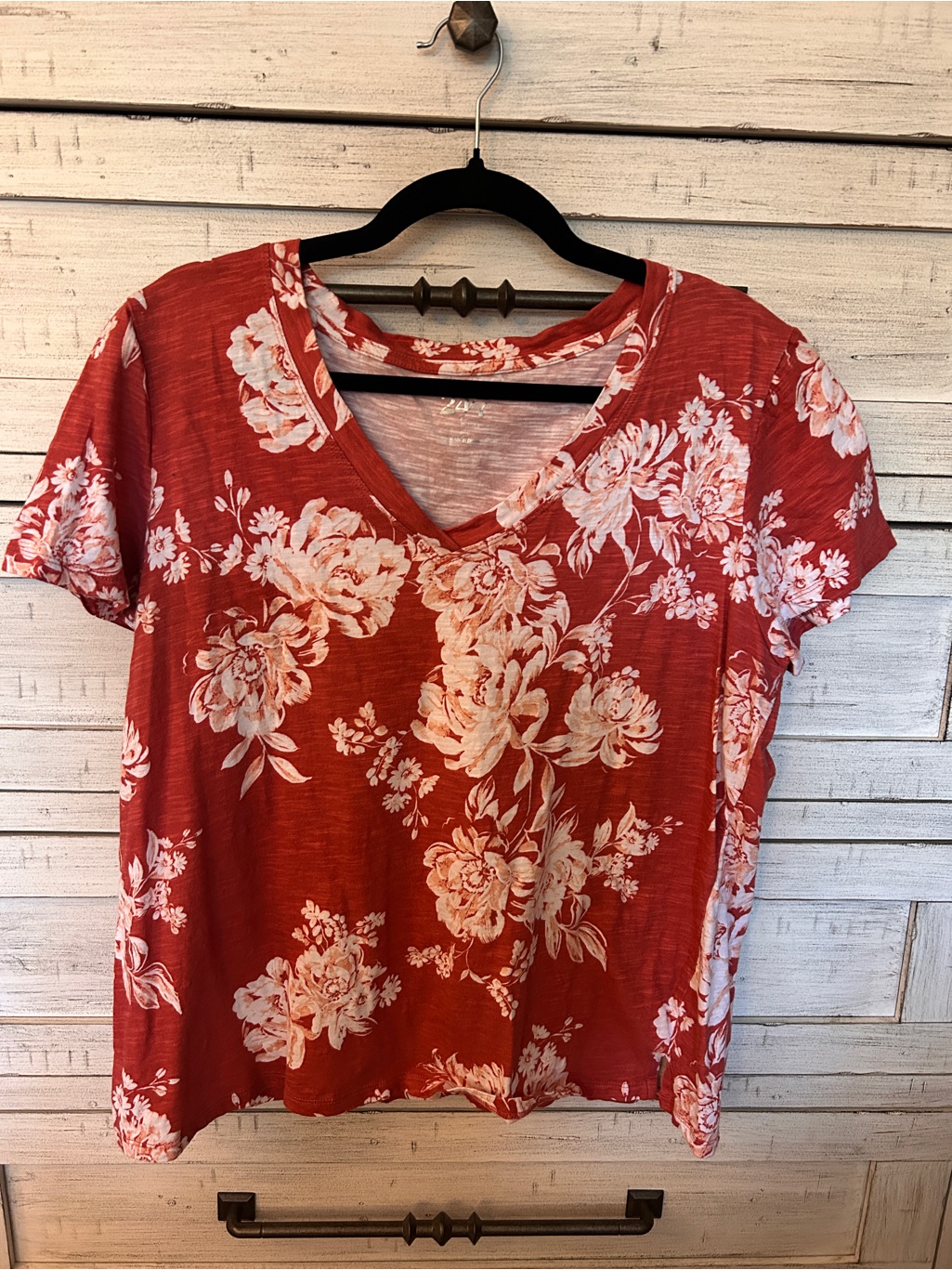 Women's Red Floral V-Neck Top
